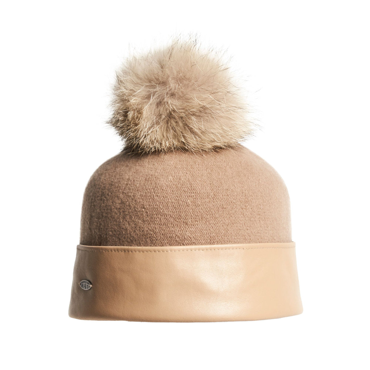 ORLANA-P ORMOS BEANIE WITH LEATHER AND UPCYCLED FUR POM