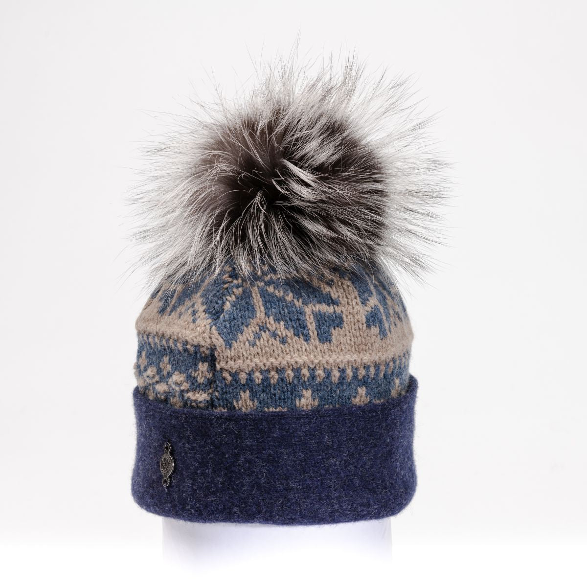 UPCYCLED SWEATER BEANIE WITH UPCYCLED FUR POM