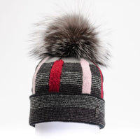 BEKI - TUQUE CARREAUTÉE AVEC POMPON DE FOURRURE RECYCLEE