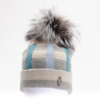BEKI - TUQUE CARREAUTÉE AVEC POMPON DE FOURRURE RECYCLEE