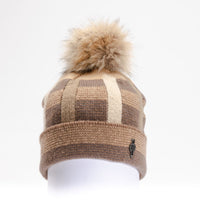 BEKI - TUQUE CARREAUTÉE AVEC POMPON DE FOURRURE RECYCLEE
