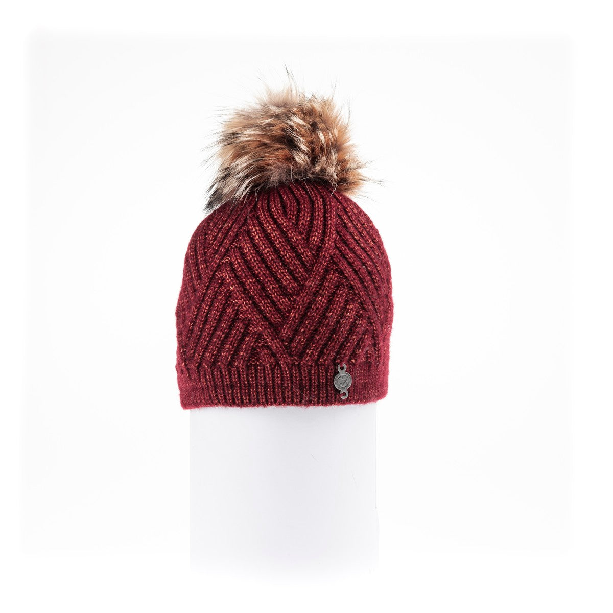 CHEVRON BEANIE WITH UPCYCLED FUR POM GOLF  5800 RED ONE SIZE  